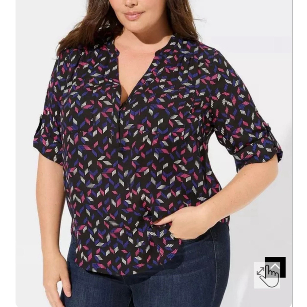 Torrid Harper Women’s Georgette Blouse Black Pink Blue Printed Blouse Size 2X